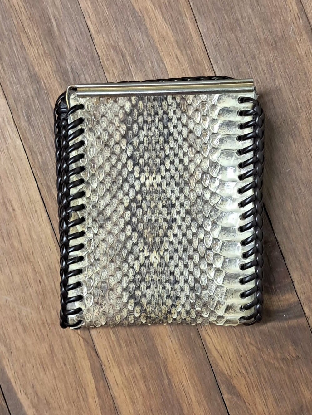 Western Rattlesnake Skin Leather Laced Money Clip Slim Front Pocket Wallet - Picture 2 of 7